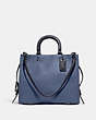 COACH®,ROGUE BAG IN COLORBLOCK,Pebble Leather,Large,Pewter/Washed Chambray Multi,Front View