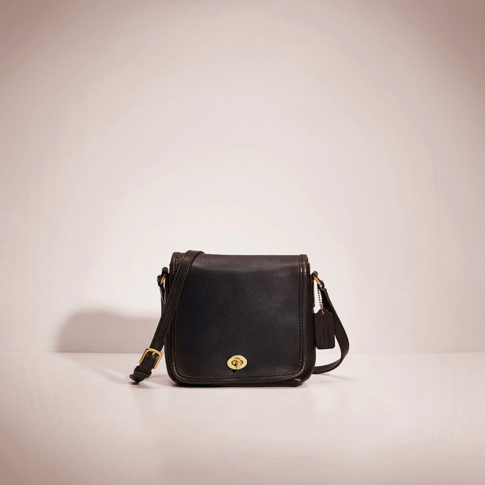 COACH VINTAGE BLACK LEATHER COMPANION FLAP BAG 9076