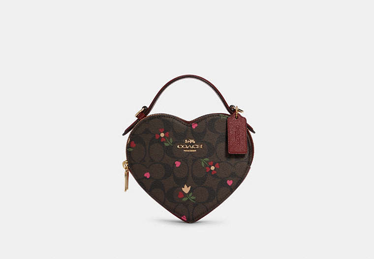 COACH®,HEART CROSSBODY IN SIGNATURE CANVAS WITH HEART PETAL PRINT,Gold/Brown Multi,Front View