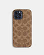 COACH®,IPHONE 13 PRO MAX CASE IN SIGNATURE CANVAS,Signature Coated Canvas,Tan,Front View