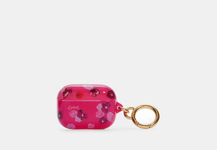 COACH®,AIRPODS PRO CASE WITH HALFTONE FLORAL PRINT,Plastic,Magenta Multi,Front View