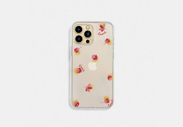COACH®,IPHONE 13 PRO MAX CASE WITH POP FLORAL PRINT,Plastic,Clear/Red,Front View