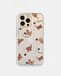 COACH®,IPHONE 13 PRO MAX CASE WITH CAT DANCE PRINT,Plastic,Clear/ Brown,Front View