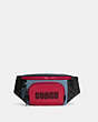 COACH®,TRACK BELT BAG IN COLORBLOCK SIGNATURE CANVAS WITH COACH,Medium,Gunmetal/Charcoal Denim Multi,Front View