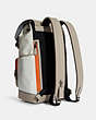 COACH®,TRACK BACKPACK IN COLORBLOCK SIGNATURE CANVAS WITH COACH,X-Large,Gunmetal/Chalk Bone Multi,Angle View