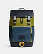 COACH®,TRACK BACKPACK IN COLORBLOCK WITH COACH,X-Large,Gunmetal/Lime Green Multi,Front View