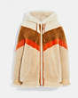 COACH®,COLORBLOCK SHEARLING HOODIE,Shearling,Cream Multi,Front View