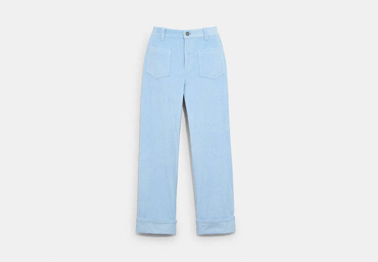 COACH®,CORDUROY PANTS,cotton,Light Blue,Front View