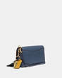 COACH®,UPCRAFTED DINKY WITH TEA ROSE APPLIQUE,Smooth Leather,Mini,Brass/Dark Denim,Angle View