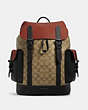 COACH®,HUDSON BACKPACK IN COLORBLOCK SIGNATURE CANVAS,Leather,X-Large,Gunmetal/Khaki Terracotta Multi,Front View