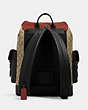 COACH®,HUDSON BACKPACK IN COLORBLOCK SIGNATURE CANVAS,Leather,X-Large,Gunmetal/Khaki Terracotta Multi,Back View