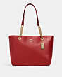 COACH®,CAMMIE CHAIN TOTE,Pebbled Leather,Large,Gold/Red Apple,Front View