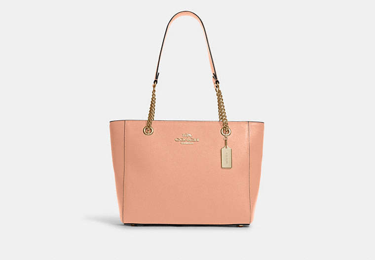 COACH®,CAMMIE CHAIN TOTE,Pebbled Leather,Large,Gold/Faded Blush,Front View