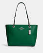 COACH®,CAMMIE CHAIN TOTE,Pebbled Leather,Large,Silver/Green,Front View