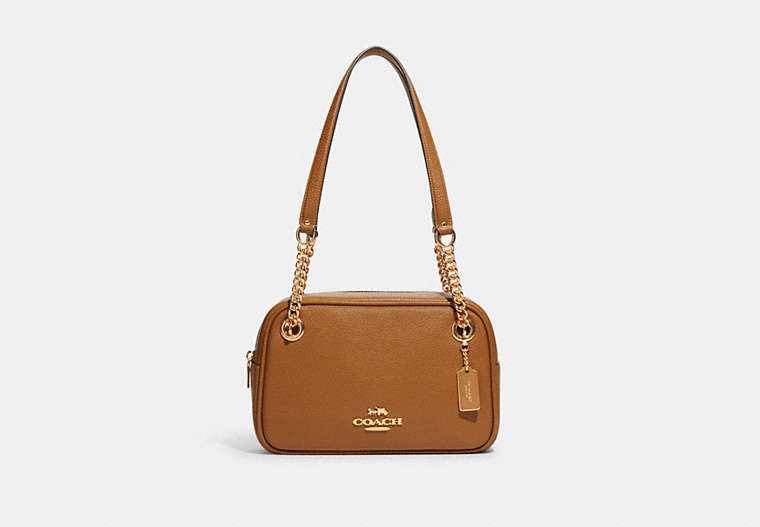 COACH®,CAMMIE CHAIN SHOULDER BAG,Pebbled Leather,Large,Gold/Penny,Front View