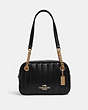 COACH®,CAMMIE CHAIN SHOULDER BAG WITH LINEAR QUILTING,Leather,Medium,Gold/Black,Front View