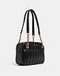 COACH®,CAMMIE CHAIN SHOULDER BAG WITH LINEAR QUILTING,Leather,Medium,Gold/Black,Angle View