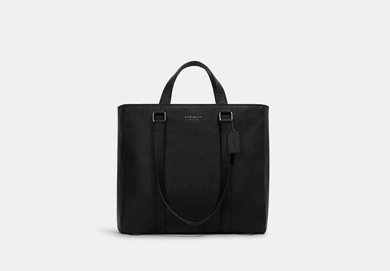 COACH®,HUDSON DOUBLE HANDLE TOTE,Leather,Large,Office,Gunmetal/Black,Front View image number 0