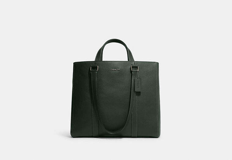 COACH®,HUDSON DOUBLE HANDLE TOTE BAG,Leather,Large,Office,Gunmetal/Amazon Green,Front View