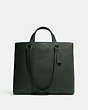 COACH®,HUDSON DOUBLE HANDLE TOTE,Leather,Large,Office,Gunmetal/Amazon Green,Front View