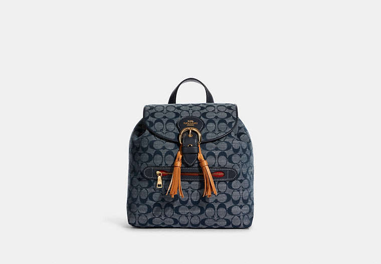 COACH®,KLEO BACKPACK IN SIGNATURE CHAMBRAY,Large,Gold/Denim Multi,Front View