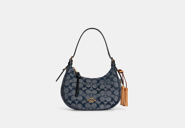 COACH®,KLEO HOBO IN SIGNATURE CHAMBRAY,Gold/Denim Multi,Front View