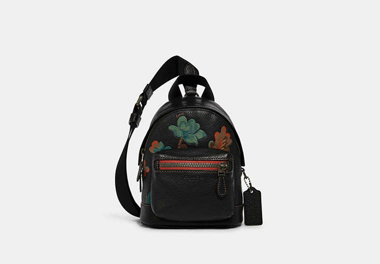 COACH®,SMALL WEST BACKPACK CROSSBODY WITH DREAMY LEAVES PRINT,Leather,Medium,Gunmetal/Black Multi,Front View