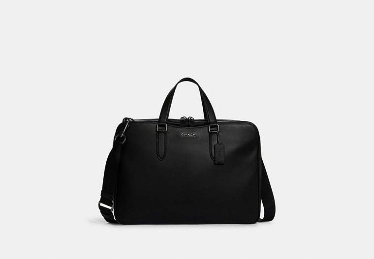 COACH®,GRAHAM SLIM BRIEF,Smooth Calf Leather,Large,Office,Gunmetal/Black,Front View image number 0