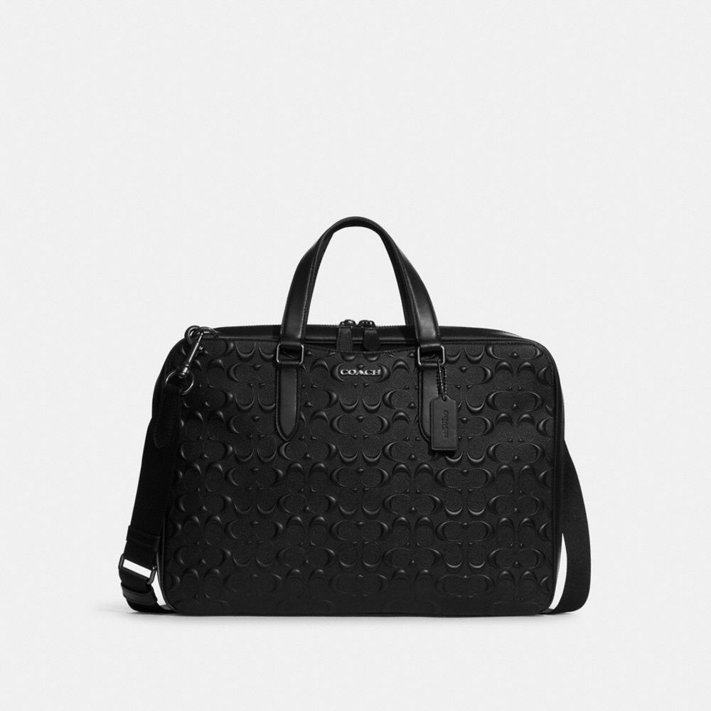 COACH®,GRAHAM SLIM BRIEF IN SIGNATURE LEATHER,Smooth Leather,Large,Gunmetal/Black,Front View