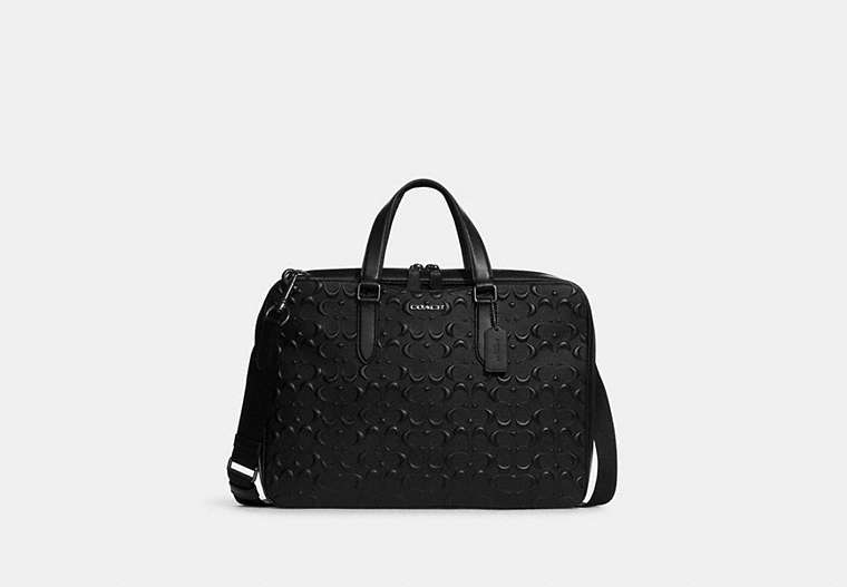 COACH®,GRAHAM SLIM BRIEF IN SIGNATURE LEATHER,Large,Gunmetal/Black,Front View image number 0