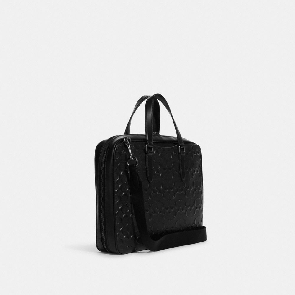 COACH®,GRAHAM SLIM BRIEF IN SIGNATURE LEATHER,Smooth Leather,Large,Gunmetal/Black,Angle View