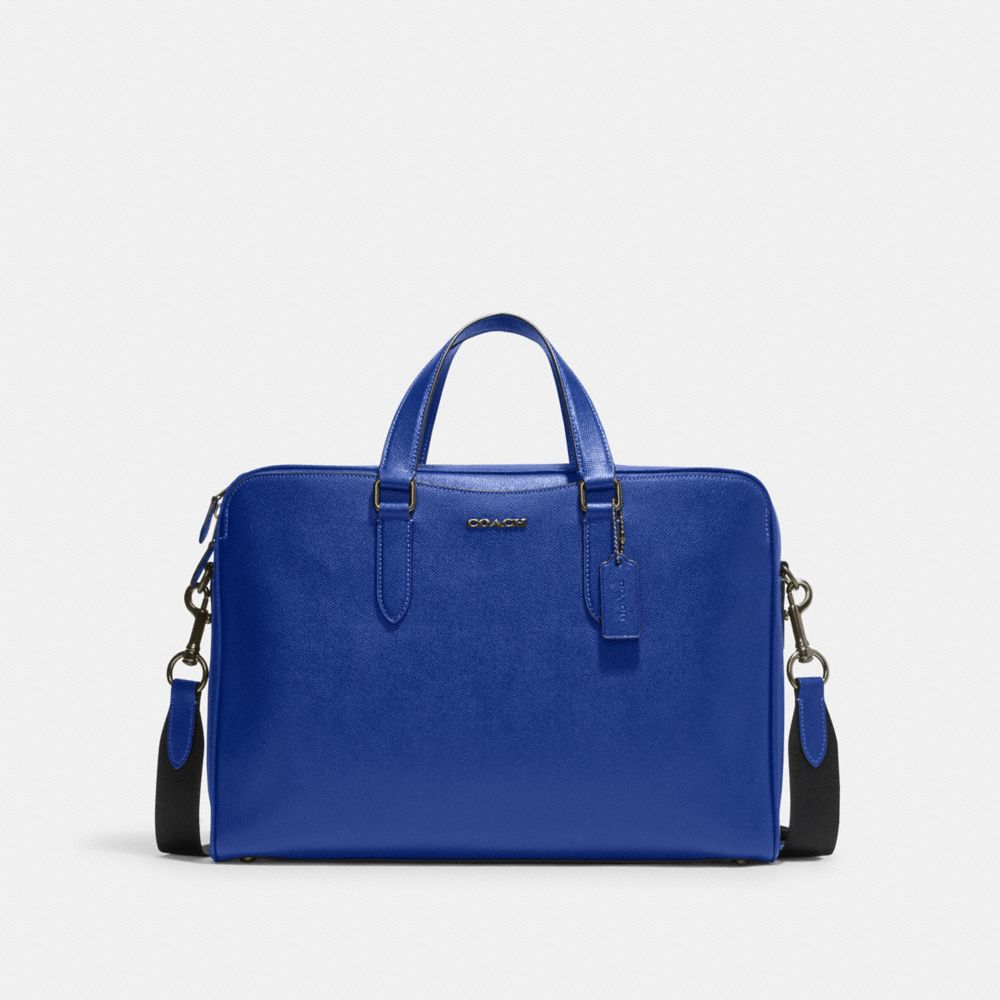 COACH®,GRAHAM STRUCTURED BRIEF,Crossgrain Leather,Large,Gunmetal/Sport Blue,Front View