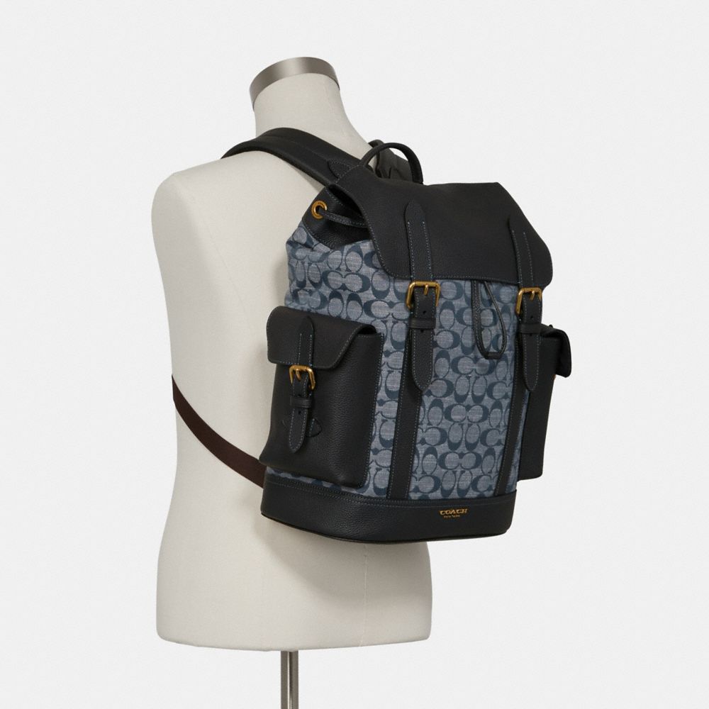 COACH®: Bape X Coach Charter Backpack In Signature Chambray