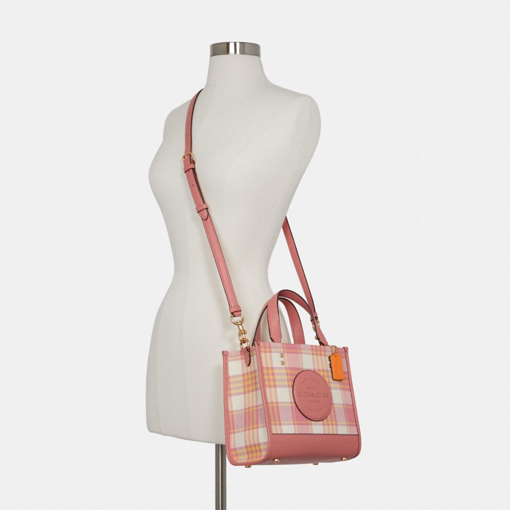 dempsey tote 22 with garden plaid print and coach patch