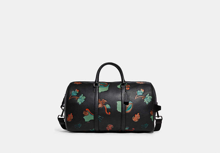 COACH®,VENTURER BAG WITH DREAMY LEAVES PRINT,Leather,X-Large,Gunmetal/Black Multi,Front View