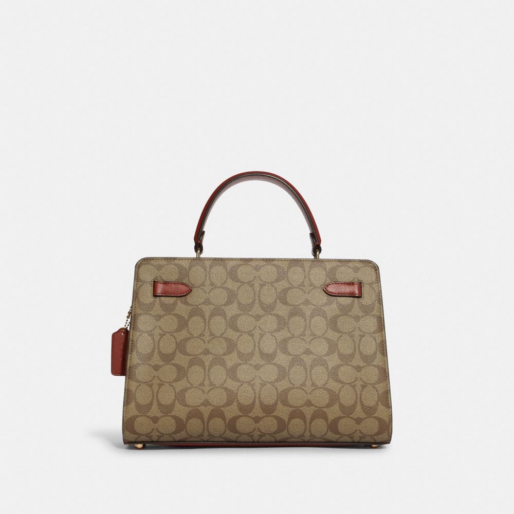 COACH®,LANE CARRYALL IN COLORBLOCK SIGNATURE CANVAS,Large,Anniversary,Gold/Khaki Chalk Multi,Back View
