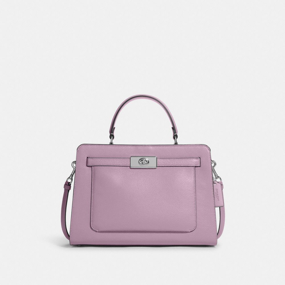 COACH®,LANE CARRYALL,Pebbled Leather,Medium,Silver/Ice Purple,Front View