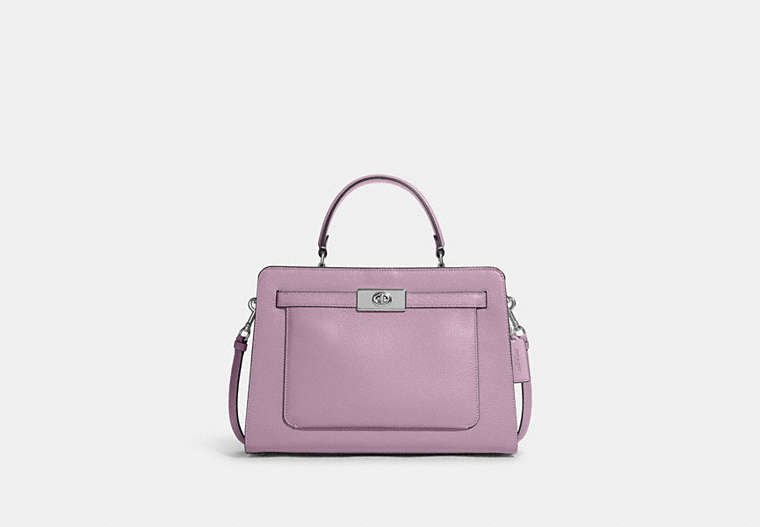 COACH®,LANE CARRYALL,Pebbled Leather,Silver/Ice Purple,Front View
