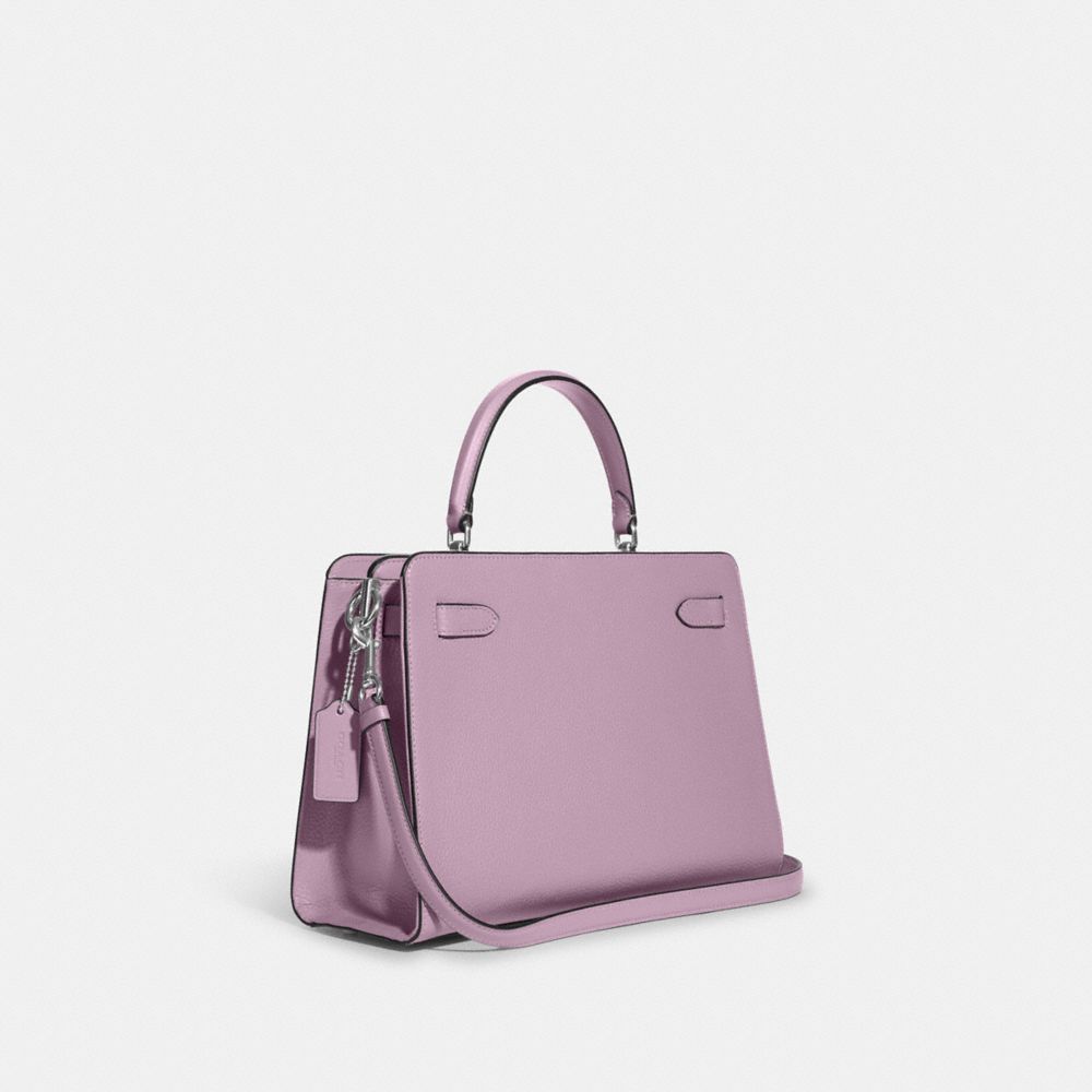 COACH®,LANE CARRYALL,Pebbled Leather,Medium,Silver/Ice Purple,Angle View