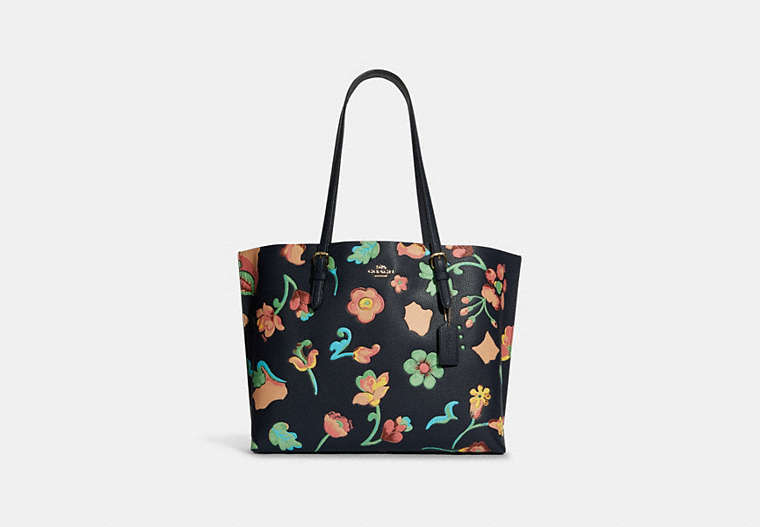 COACH®,MOLLIE TOTE WITH DREAMY LAND FLORAL PRINT,Leather,Large,Gold/Midnight Multi,Front View