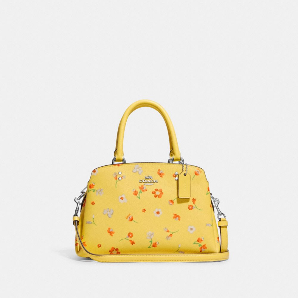 COACH®,MINI LILLIE CARRYALL WITH MYSTICAL FLORAL PRINT,Silver/Yellow Multi,Front View