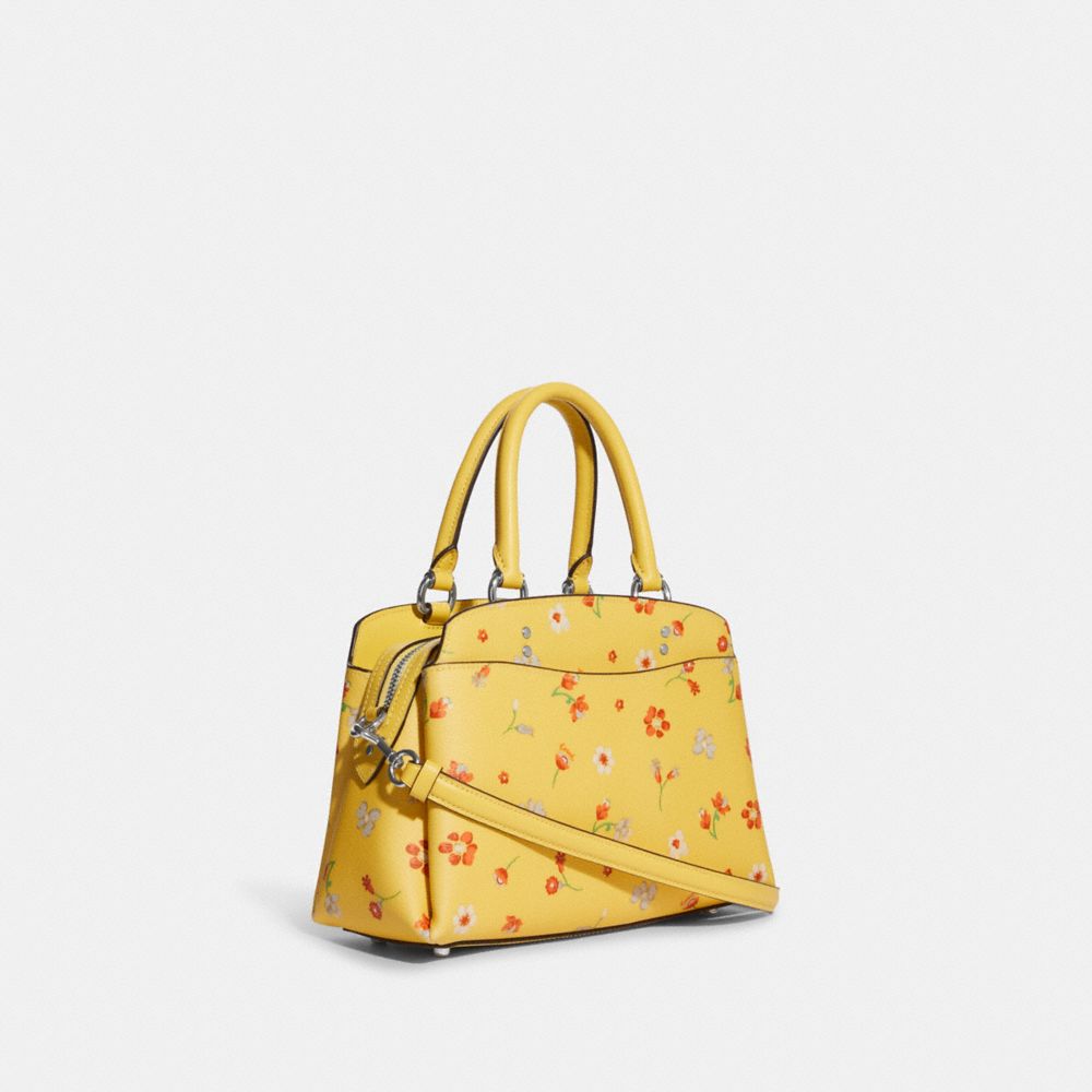 COACH®,MINI LILLIE CARRYALL WITH MYSTICAL FLORAL PRINT,Silver/Yellow Multi,Angle View