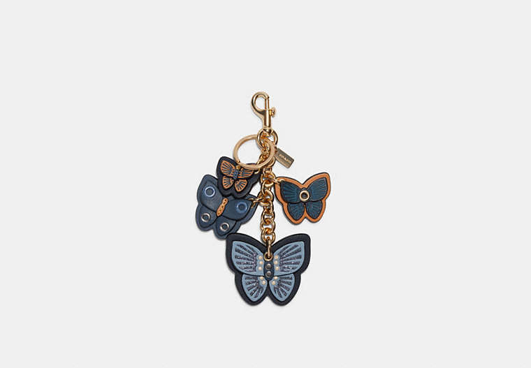 COACH®,BUTTERFLY CLUSTER BAG CHARM,Gold/Denim Multi,Front View