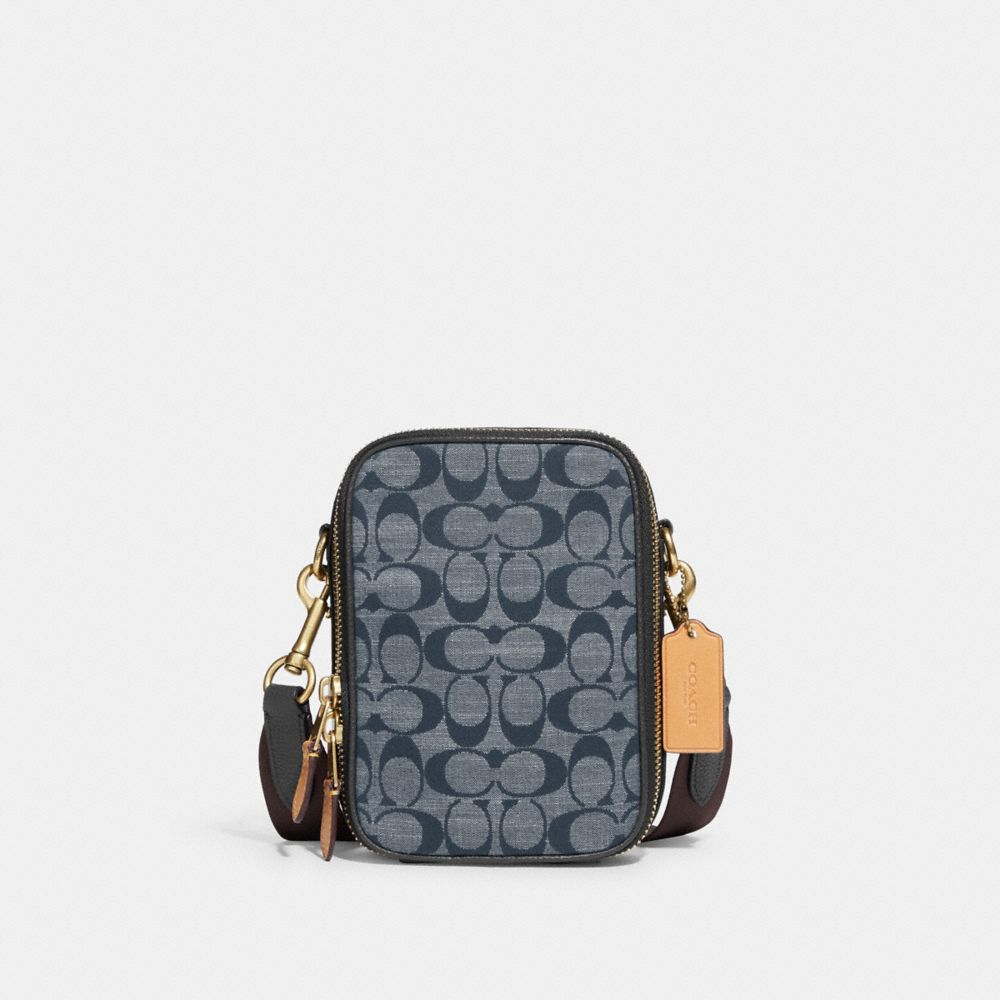 COACH Signature 6073 Shoulder Bag Pochette Black Grey Jacquard & Leather  (CC)