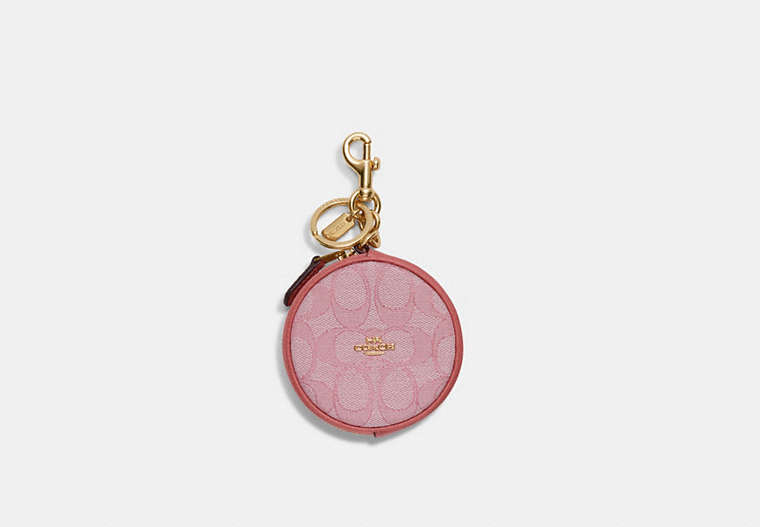 COACH®,CIRCULAR COIN POUCH IN SIGNATURE JACQUARD,Jacquard,Mini,Gold/Taffy,Front View