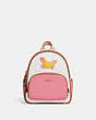 COACH®,MINI COURT BACKPACK IN SIGNATURE CANVAS WITH BUTTERFLY,Jacquard,Medium,Gold/Chalk/Taffy Multi,Front View