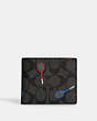 COACH®,ID BILLFOLD WALLET IN SIGNATURE CANVAS WITH RACQUET PRINT,Gunmetal/Charcoal Multi,Front View