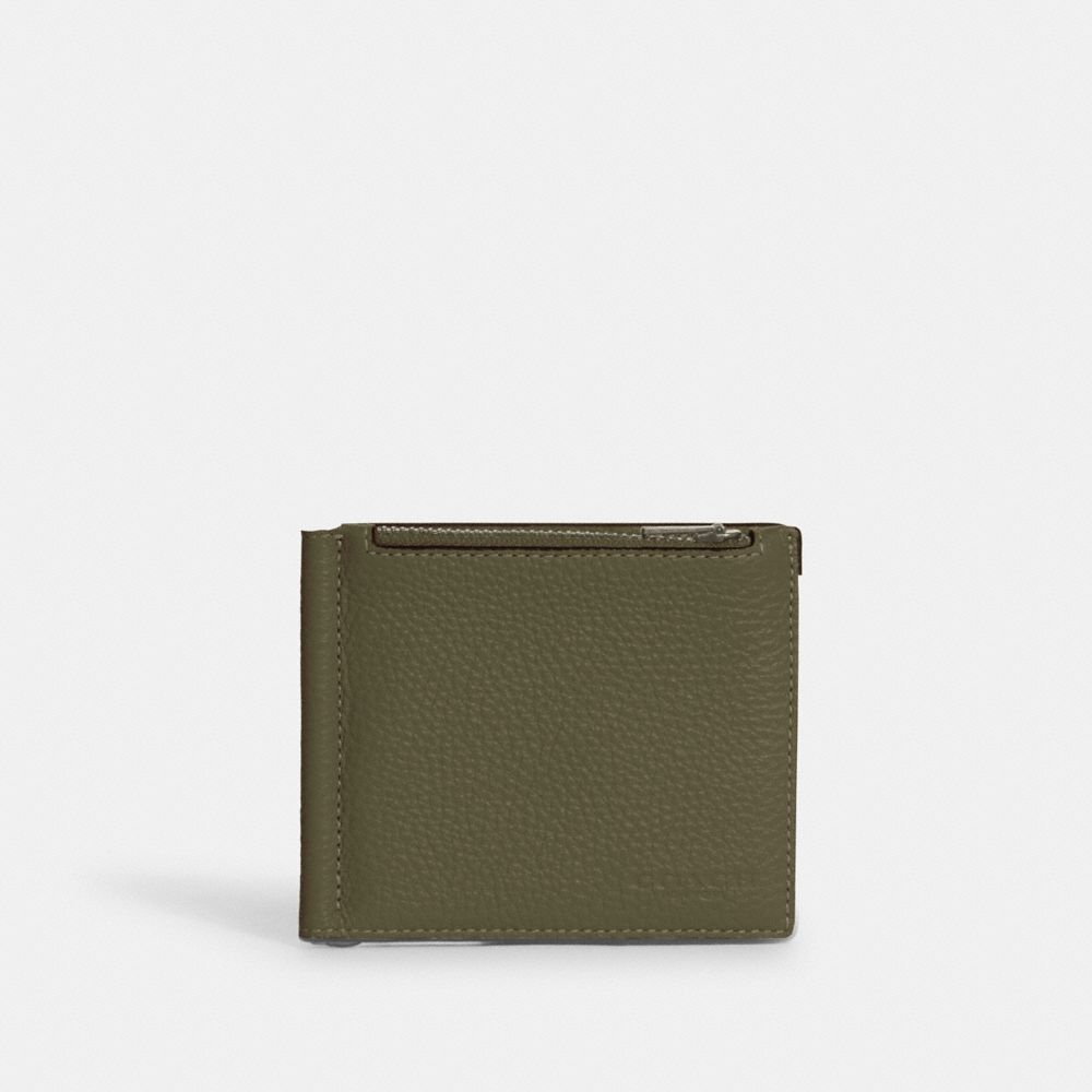 COACH®,Money Clip Zip Wallet In Pebbled Leather,,Front View