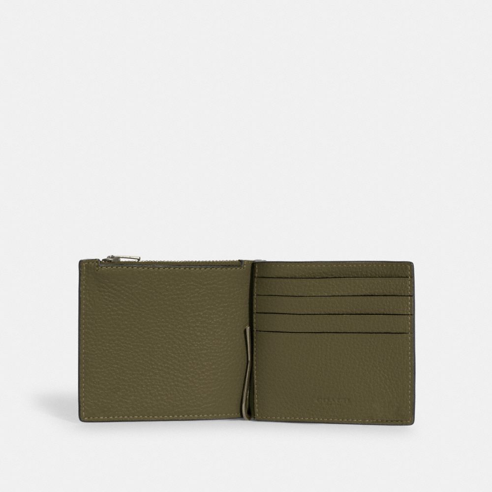 COACH®,Money Clip Zip Wallet In Pebbled Leather,,Back View