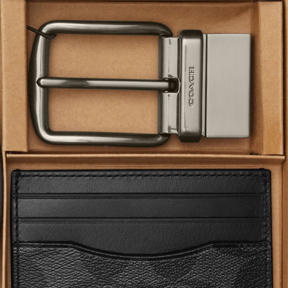 COACH®,Boxed Card Case And Belt Gift Set In Colorblock Signature Canvas,Card Case,Standard,Color Block,Logo,Casual,
